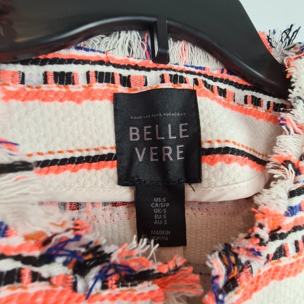 Belle Vere Womens Western Raw Fringe Hem‎ Tweed Blazer Small Neon Anthropologie